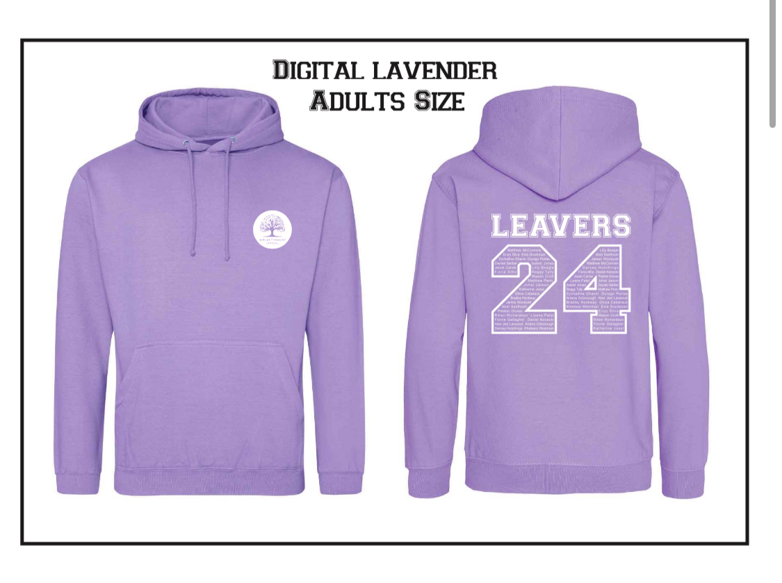 2024 Leavers Hoodies - Lavender (Adult Sizes)