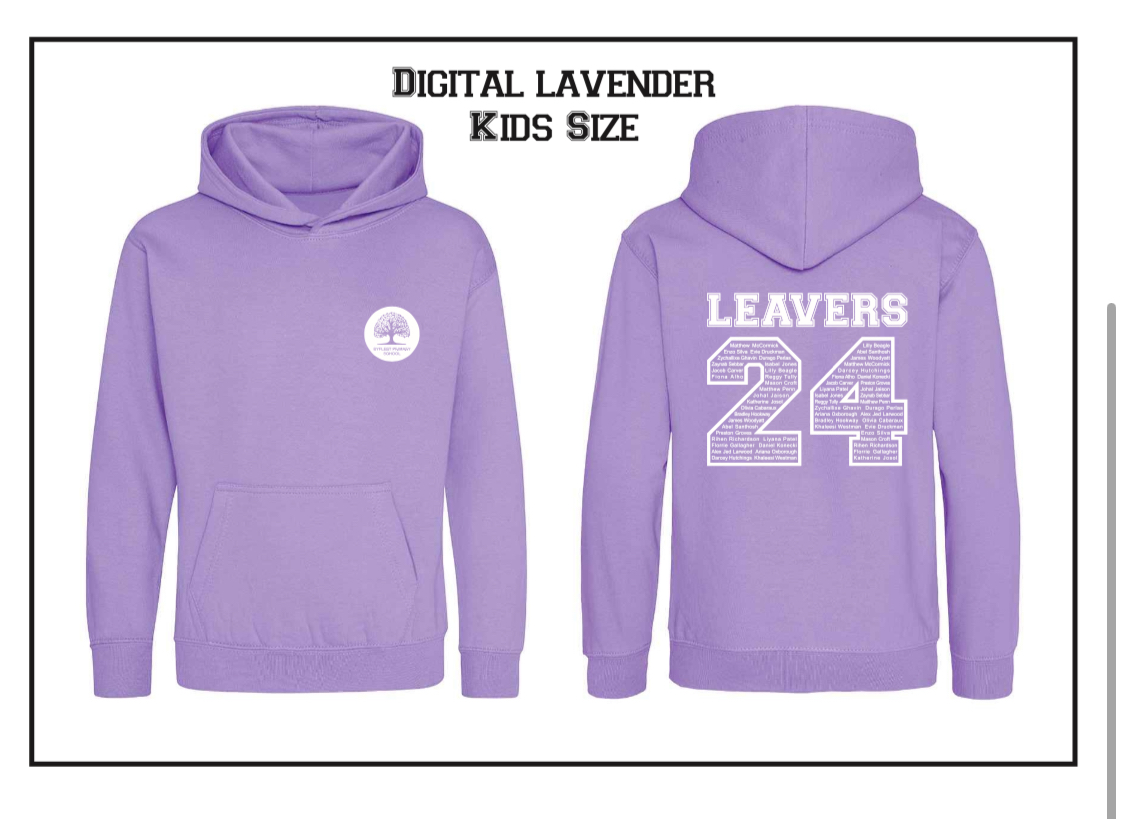 2024 Leavers Hoodies - Lavender (Kids Sizes)