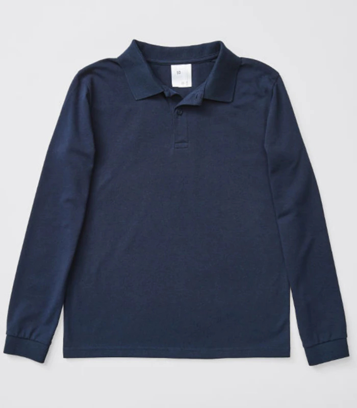 Unisex Navy Blue Plain Polo Shirt, Long Sleeve 4-5 Y