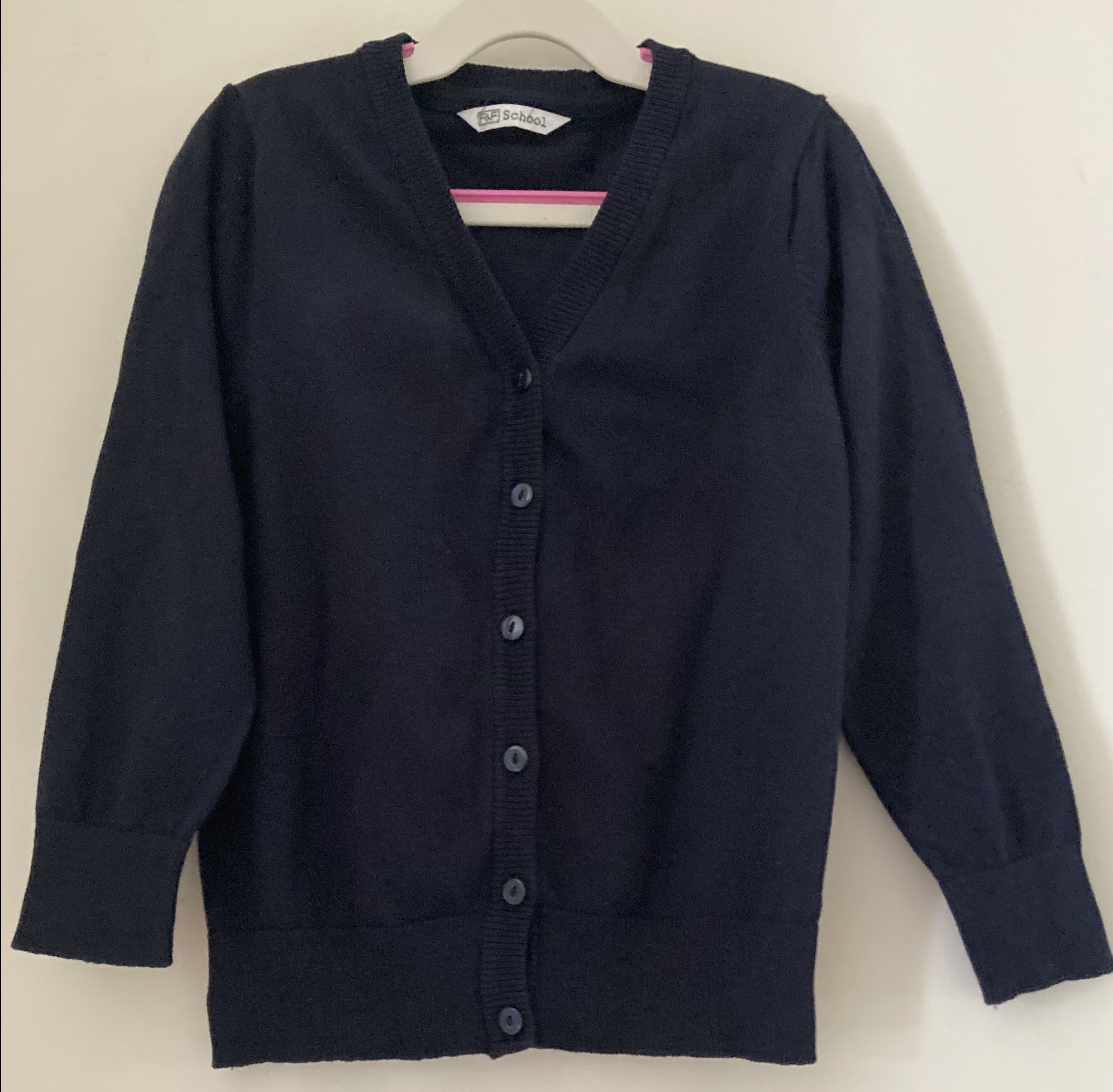 Girls' Navy V-neck Cardigan, Button Front 9-10 Y