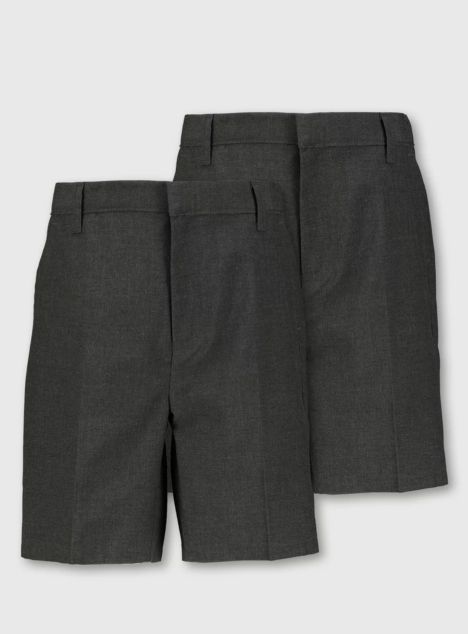 NEW Boys' Dark Grey Shorts, Plain Front, Adjustable Waist, Pack of Two 11-12 Y