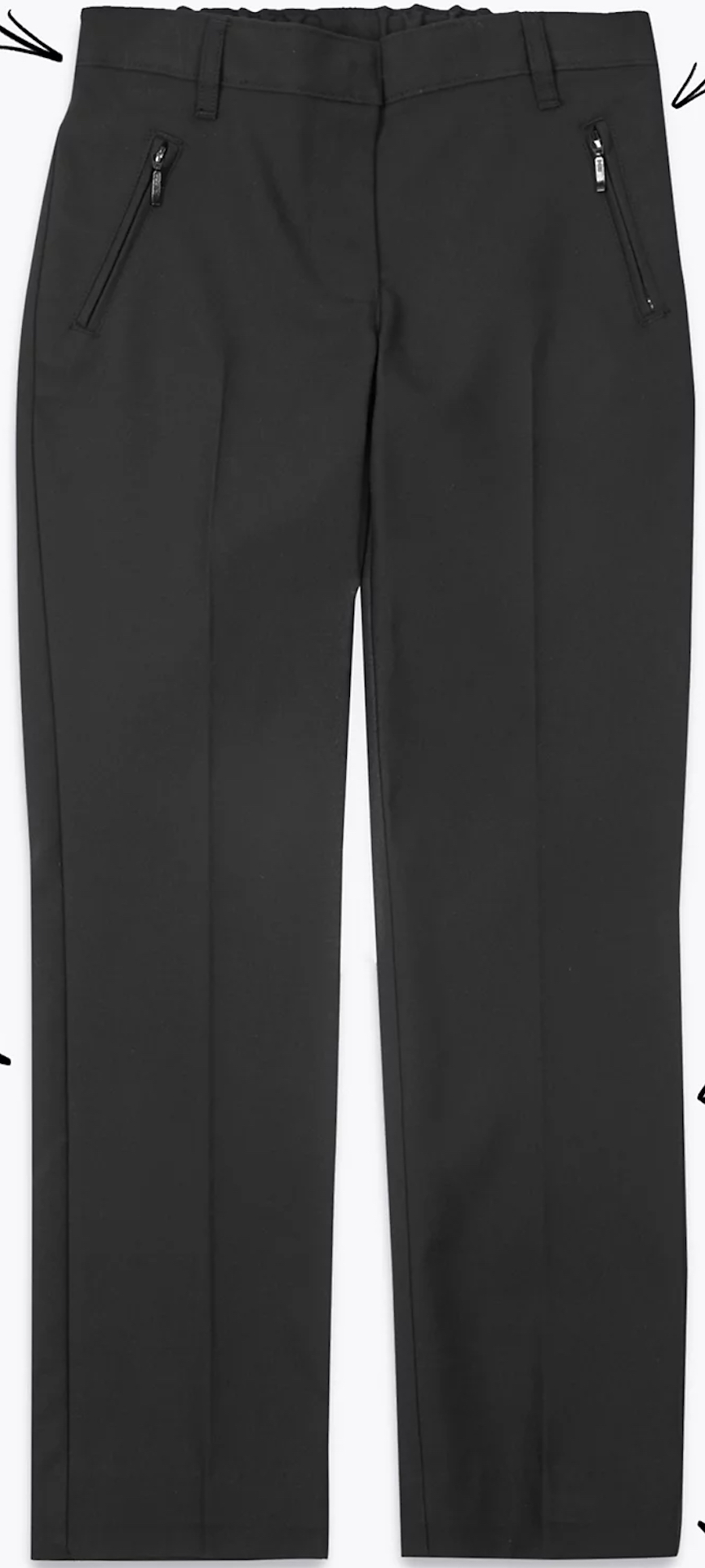 Girls' Grey Trousers, Adjustable Waist, Mock Fly, Zipped Pockets 5-6 Y