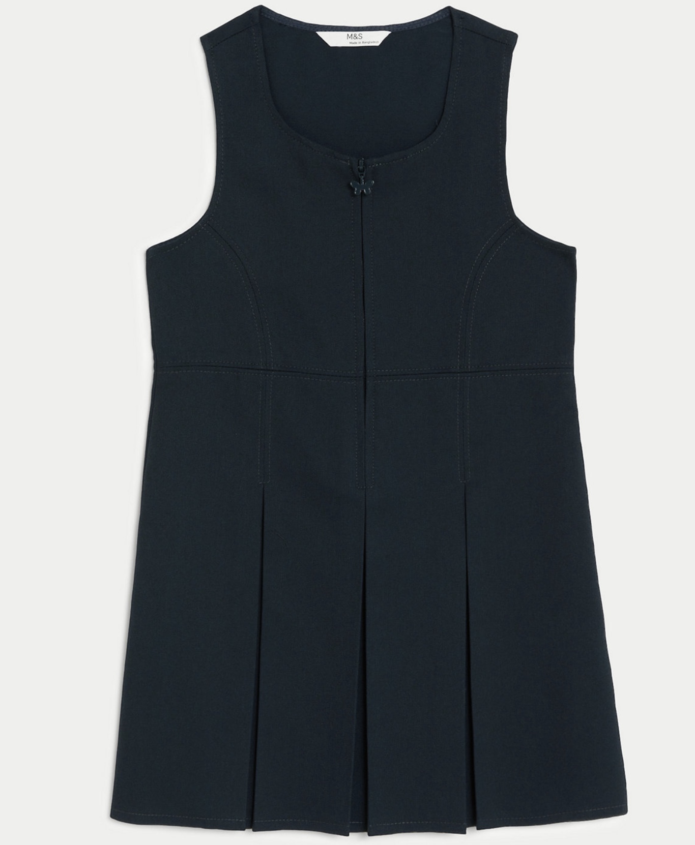 Girls' Navy Pinafore Dress, Zip Front, Box Pleats 7-8 Y