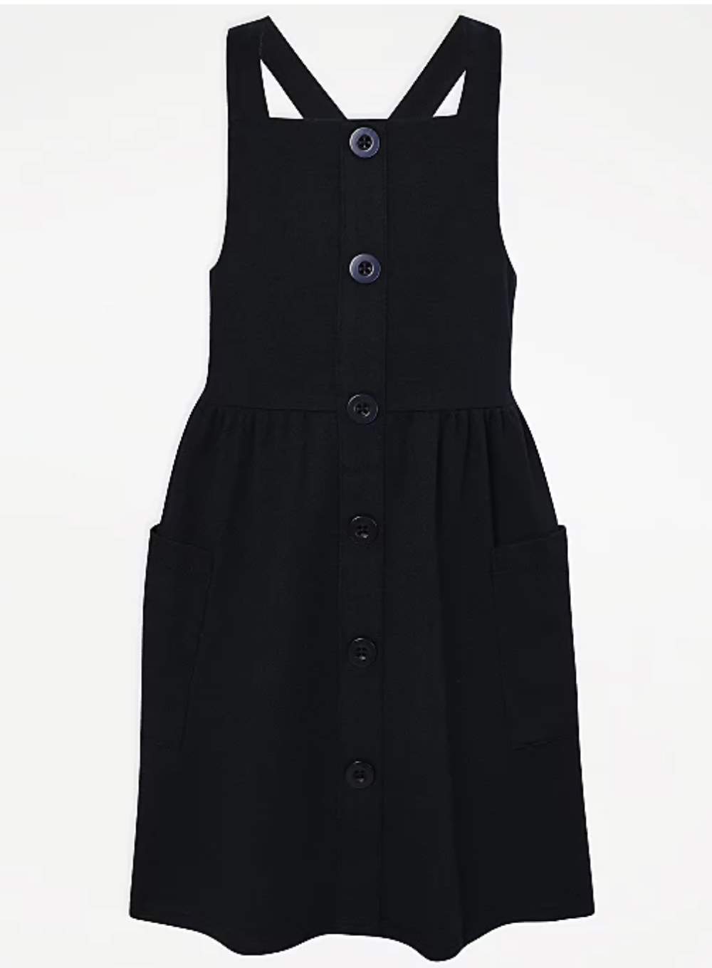 Girls' Navy Sleeveless Jersey Pinafore Dress, Square Neckline, Front Pockets, 12-13 Y