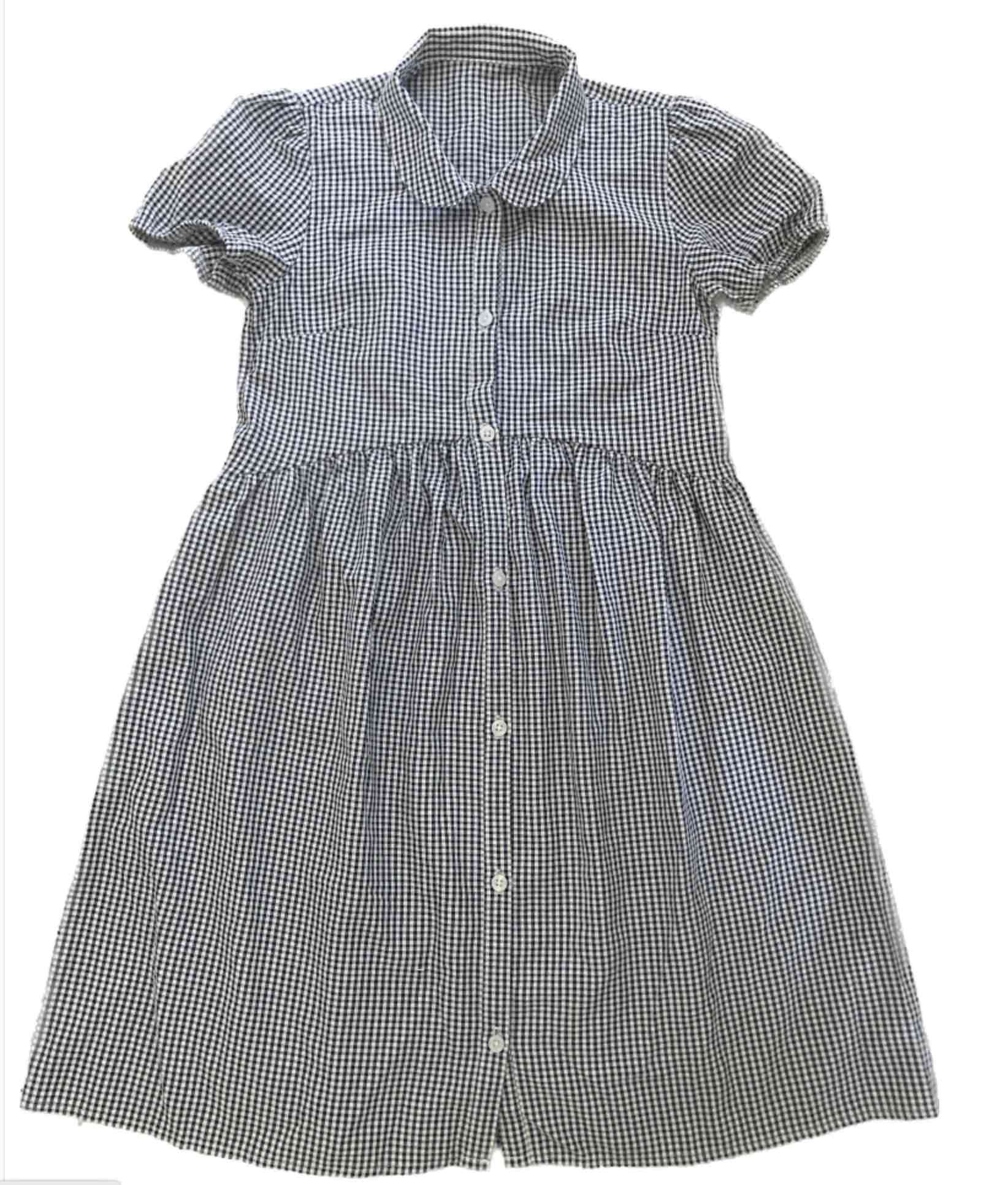 Girls' Navy Blue Gingham Summer Dress, Button Front, Gathered Skirt, 12-13 Y