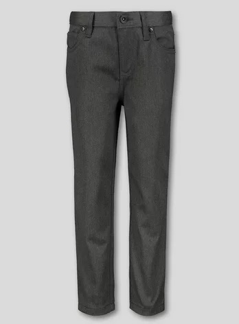 Boys' Dark Grey Trousers, Elasticated Back Waist, Zip Fly, Flat Front 7-8 Y