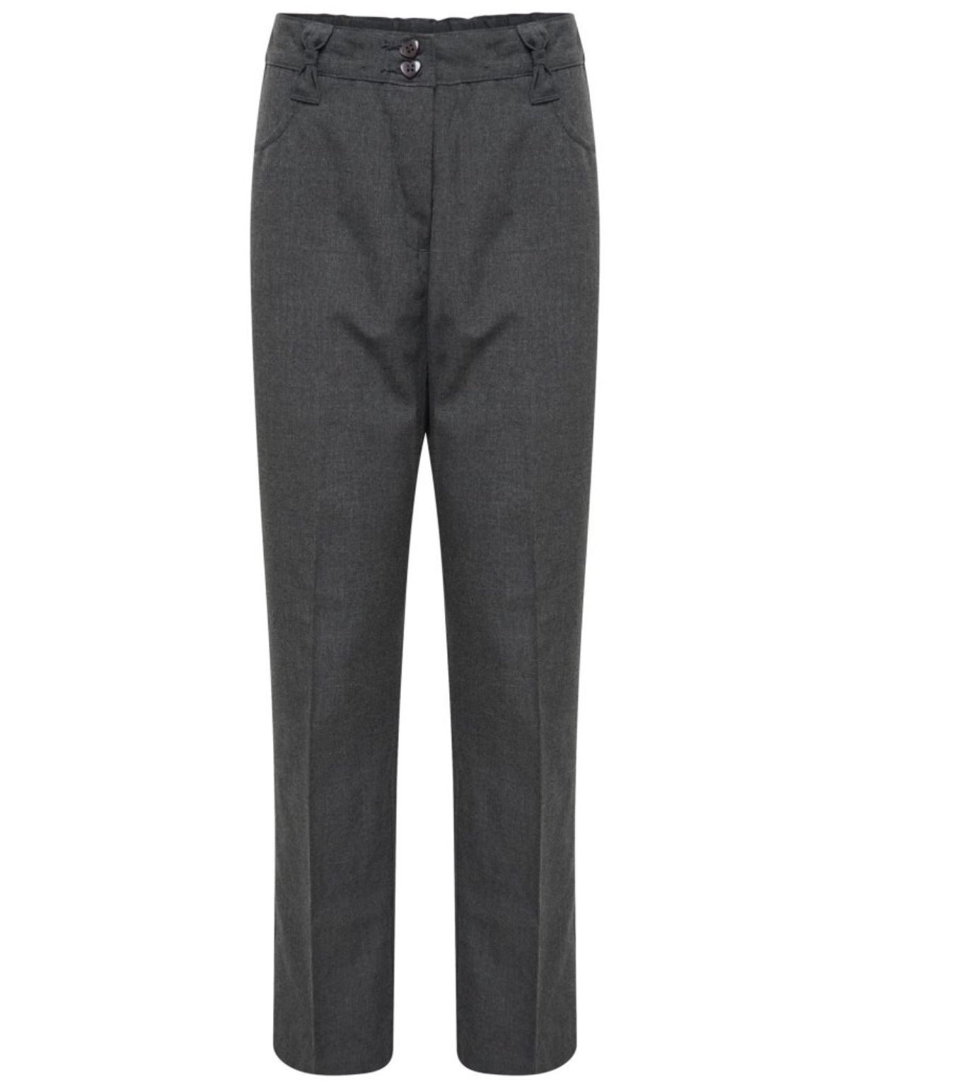 Girls' Grey School Trousers, Adjustable Waist, Zip Fly, Side Pockets, Plain Front 9-10 Y
