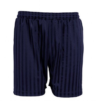 Unisex Navy PE Shorts, Elasticated Waist, Shadow Stripes, Lightweight Woven Fabric, 3-4 Y