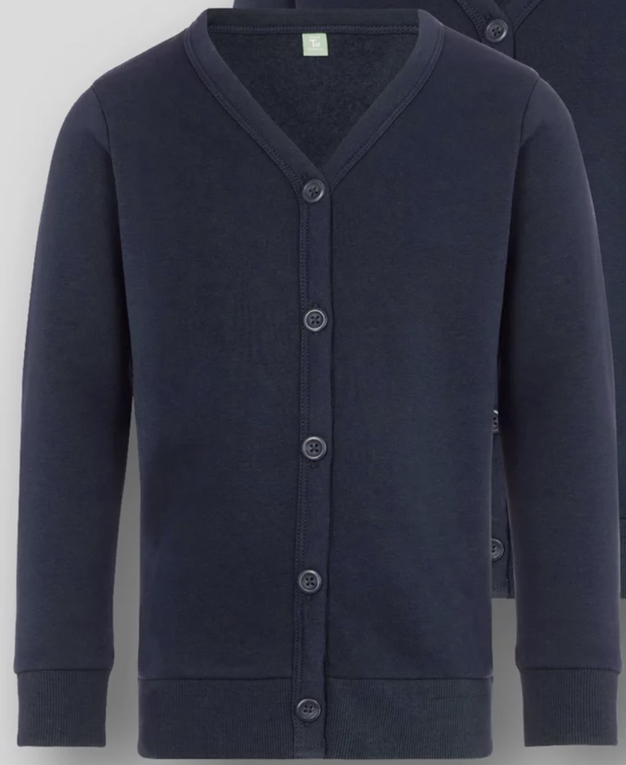 Girls' Navy V-neck fleece-lined cardigan, button front, 6-7 Y