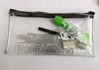 Pencil case with geometry set & glue stick 